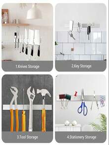 11/15/19in Stainless Steel Knife Stand Strip Organizer Strong Magnetic Knife Holder Wall Mount Kitchen Bar Storage Kitchen Accessories - One Size - View 7
