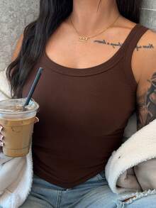 SAYEHFBABY Women's Solid Color Round Neck Tank Top For Summer - Brown - View 3