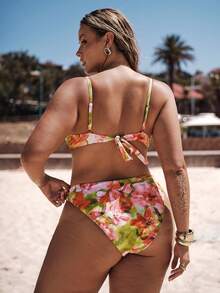 SHEIN BAE Bộ đồ bơi cỡ lớn in hoa, trang phục đi biển mùa hè, bikini đi nghỉ mát, đồ tắm. - Nhiều màu - Xem 2