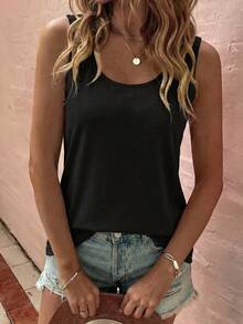 Selamara Blusa de mujer de unicolor con cuello redondo, versátil para uso diario - Negro - Ver 4