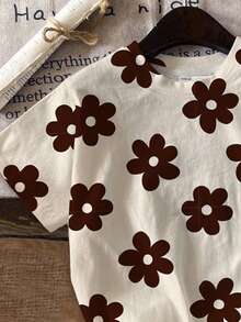 SHEIN Bộ 2 món đồ mặc nhà dễ thương in họa tiết hoa cho bé gái, gồm áo thun cổ tròn tay ngắn và quần legging ôm sát, thích hợp mặc hàng ngày vào mùa xuân/hè, đi nghỉ mát, phong cách Y2K. - Nhiều màu - Xem 4