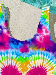 Áo tắm liền thân kiểu dáng tối giản, họa tiết trái tim nhuộm tie-dye, thích hợp cho kỳ nghỉ biển, #Coconutgirl, dành cho bé gái tuổi teen. Phù hợp cho mùa hè. - Nhiều màu - Xem 4