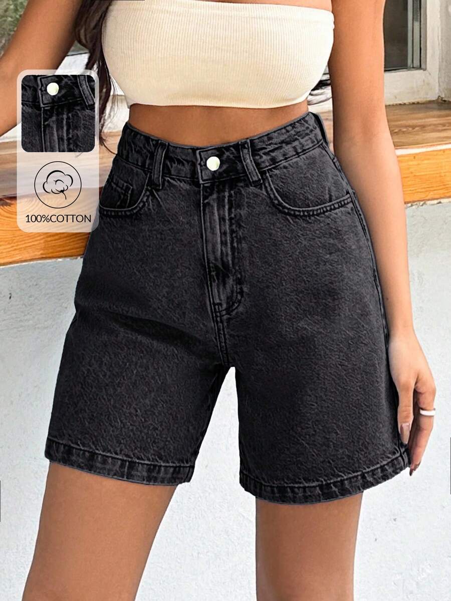 EURMUSE Short de mujer 100% algodón rígido de lavado medio - Gris Claro - Ver 1
