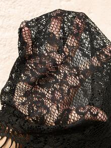 LanaWest CURVE Plus Size Lace Hollow Out Sleeveless Round Neck Blouse - Black - View 6
