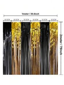 1 Stück/2 Stücke schwarze und goldene Folien Fransenvorhänge, Lametta Metallic Vorhänge Fotohintergrund Streamer Vorhang für Neujahr Geburtstag Weihnachten Dekoration Abschlussfeier Rentnerparty Zubehör - Schwarzgold - Übersicht 4