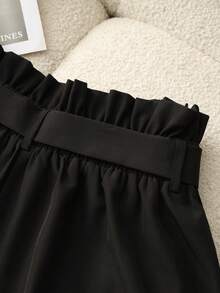 GlowEve CURVE Elegant High Waist Ruffle Trim Black Plus Size Straight Leg Pants, Suitable From Spring To Summer - Black - View 5