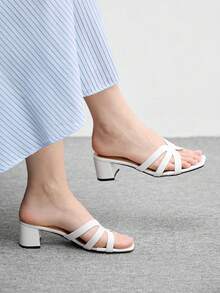 CUCCOO BIZCHIC 女士白色交叉绑带高跟凉鞋，方头舒适高跟凉鞋，通勤款凉鞋 - 白色 - 查看 1