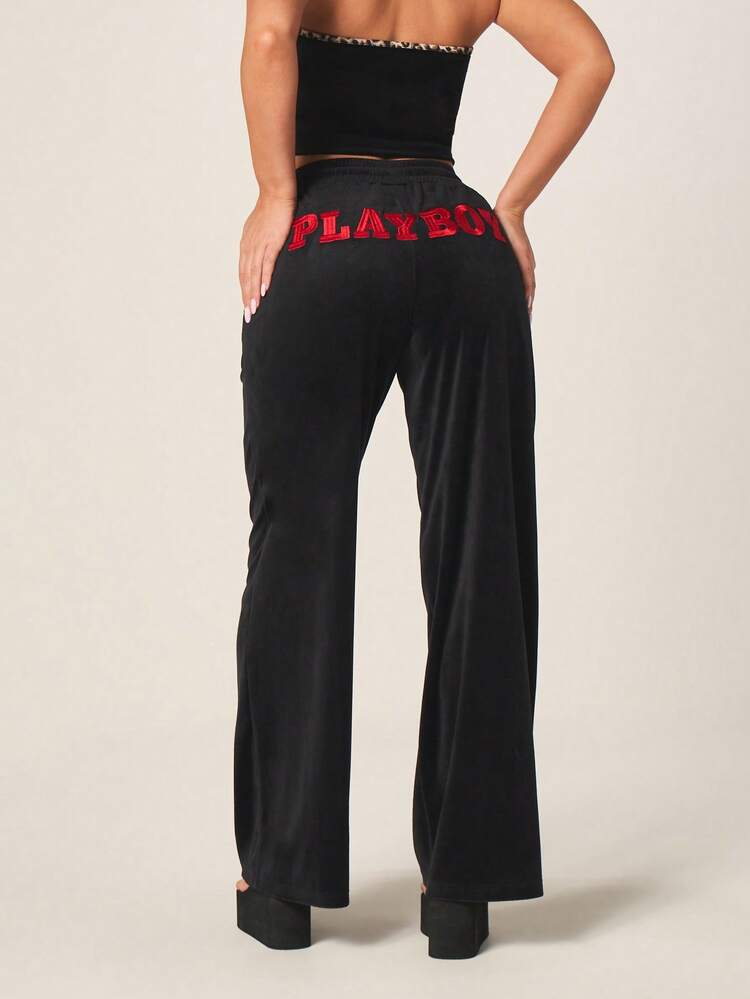 Missguided x Playboy Leopard Print Wide Leg Joggers With Drawstring Waist And Side Pockets For Comfortable Casual Everyday Loungewear
