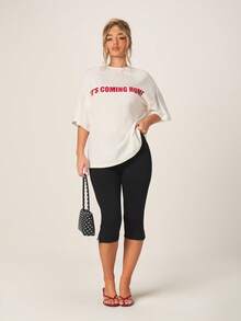 MISSGUIDED Áo thun nữ tay ngắn cổ tròn dáng rộng in chữ đỏ "It's Coming Home" chất liệu cotton, kiểu dáng thoải mái, thường ngày. - trắng - Xem 4