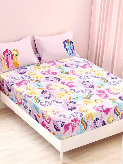 My Little Pony X SHEIN 1pc Cartoon Pony Printed Sheet Made Of Soft, Warm Material, It's Comfortable And Suitable For Single, Double, King, And Queen-Size Beds. Machine Washable