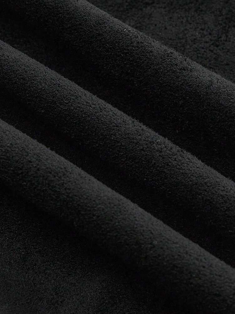 Chaqueta de ante sintético negro con cuello y puños de piel sintética, estilo vintage para otoño e invierno, chaqueta de piel sintética negra, chaqueta de piel para mujer