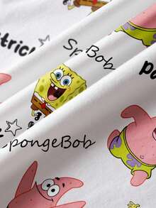 SpongeBob SquarePants | SHEIN 卡通字母印花短袖T恤，男童款 - 白色 - 查看 6