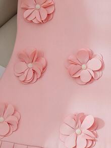 Tween Girl Round Neck 3D Floral Decor Pleated Fashion Party & Casual Dress - Dusty Pink - View 4