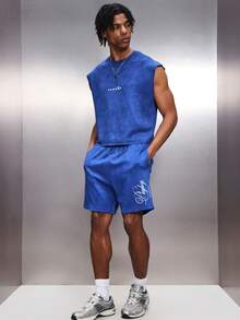 PLAYBOY X SUMWON Men's Casual Drawstring Shorts With Side Pockets And Script Branding Detail Summer Lounge Wear - Blue - View 3