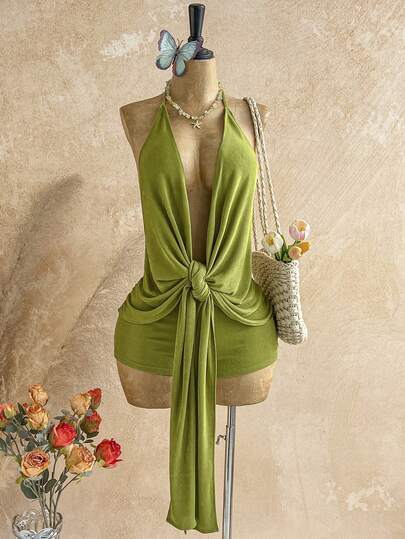 Soleia 新款垂褶领口渐变扭结褶皱连体裤，适合派对、约会、嘉年华、下午茶、海滩、邮轮、城市度假、波西米亚风、度假、秋季女装、复古、假日等场合。