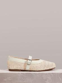 Styleloop Women Shoes Holiday Style Woven Shoes Noodle Belt Women's Flat Single Shoes Holiday Style Wear BOHO Wear American Retro Style Bohemian Style Western Style Music Festival Wear Party Wear Flat Women's Shoes - Apricot - View 1