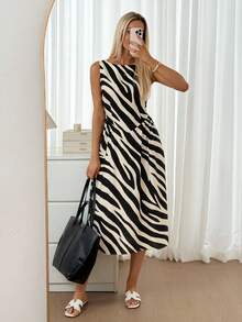 Easowa Casual Sleeveless Zebra Print Dress For Summer Leopard Print  Office Wear For Women  Vacation Outfits Women  Casual Dresses For Women Elegant Dress For Women - Black and White - View 6
