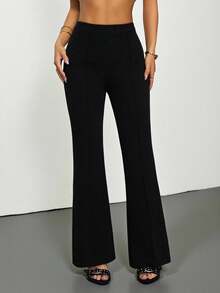 SHEIN Tall Low Waist Solid Flare Leg Skinny Suit Pants Party Sexy Elegant Date Night Party In Fall/Winter Flared Pants Pants Wide Leg - Black - View 4