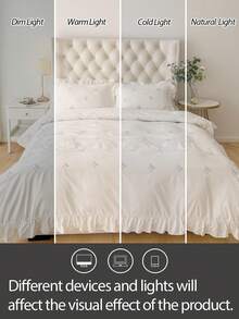Cirelle 2/3 Pcs Polyester Bedding Set With Bow Embroidery & Ruffle Trim – Modern All-Season Duvet Cover + 1/2 Pillowcases (No Comforter), Wrinkle-Resistant & Soft Home Decor - White - View 14