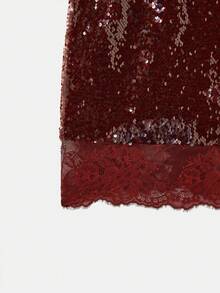lacRébo Burgundy Sequin V Neck Maxi Dress With Lace Trim Party Dress Evening Dress Sexy Dress Premium Dress  New Year Dress Spring Summer - Burgundy - View 10