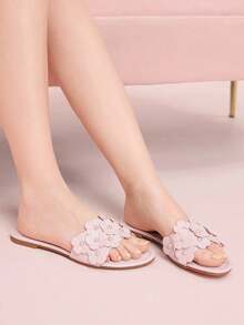 CUCCOO DOLLMOD Ladies Pink Flower Comfortable Flat Sandals, Sweet Style Flower Flat Sandals - Pink - View 4