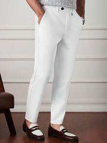 Core Aspect Men's Solid Color Straight Leg Casual/Business Suit Pants For Ceremony - White - View 3