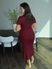 MDEdit Váy len cardigan tay ngắn maxi cho nữ - Màu Đỏ Sâu - Xem 2
