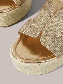 Styleloop Ladies, Straw Hemp Rope Electric Embroidery I-Shaped Upper, Lame Heel Platform Sandals, Holiday Atmosphere, Summer Wear, Travel Essentials - Rose Gold - View 4