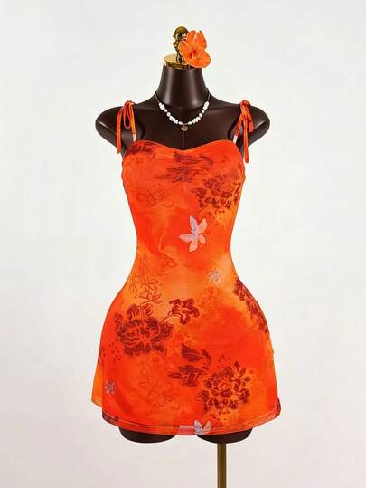 SaltGleam SaltGleam Vacation Casual Floral Print Camisole Dress