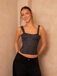 juhmazzocco Damen Abendoutfit für Freundinnen-Party, Geburtstags-Party, Nachtclub, Feiertags-Party, elegantes schwarzes Polka-Punkt-Top, Freundinnen-Party, Date, täglicher Straßenverkehr Korsett, süßes Korsett, sexy Tops Club, Korsett Tops - Schwarz - Übersicht 3
