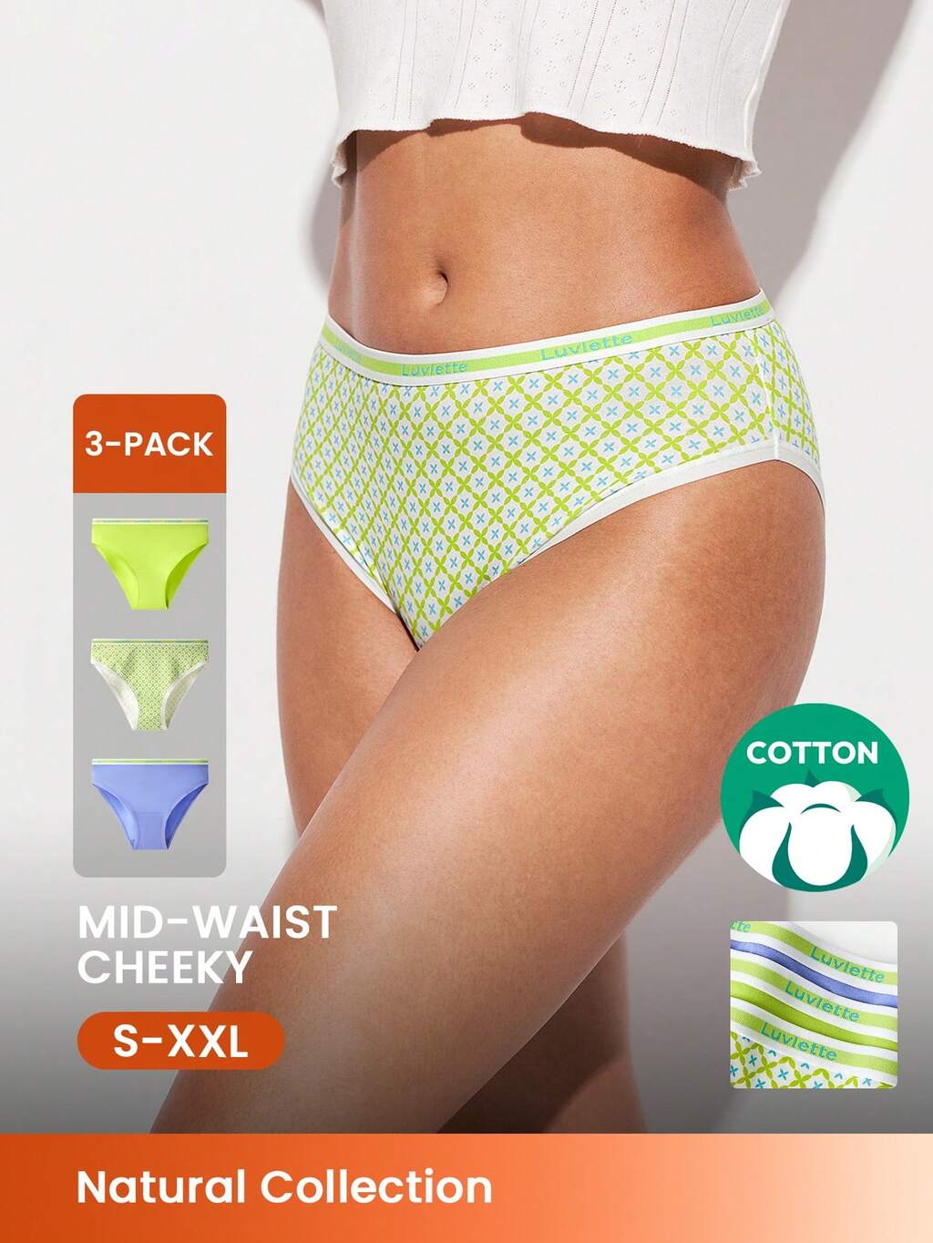 3-Pack Mid-Waist Cheeky
