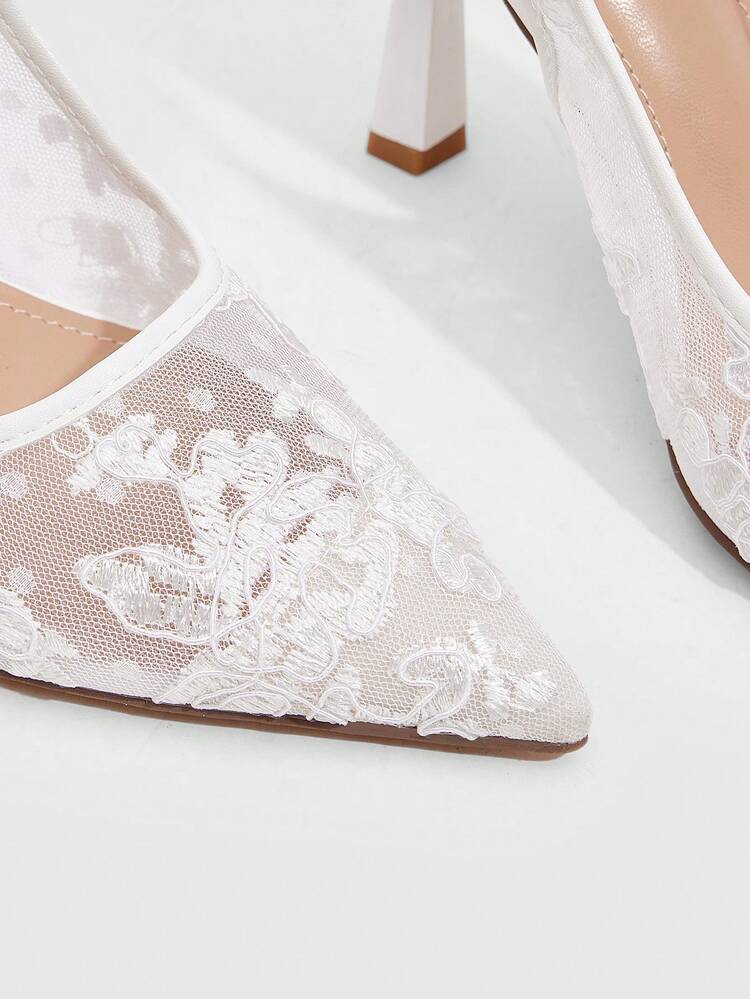 CUCCOO SZL Women Shoes Spring And Summer New Pointed Stiletto Beige Lace Mesh Fashion Sexy Wedding Banquet Ankle Strap Women's High Heels Shoes Women's Shoes Spring Shoes