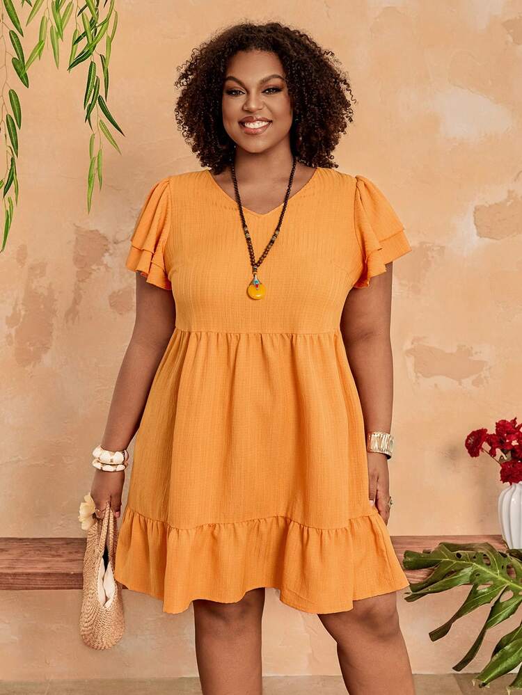 Plus Size Women's Bright Yellow Ruffle Sleeve Vacation Dress,Summer Dresses For Women ,Beach Outfits For Women,Casual Dress For Women,Holiday Outfits For Women,Country Outfits For Women,Yellow Dresses For Women Women Casual Dresses Women's Summer Dresses Plus Size Summer Dress Vacation Casual Dress Women's Casual Sundress Women's Plus Size Dresses Plus Size Summer Dresses Plus Size Resort Wear Plus Size Spring Clothes Summer Dresses For Holiday Curve Casual Summer Dresses For Women Maweii Plus Size Dress Vacation Casual Ruffle Sleeve Dress