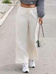 Yess Loren Pantalones sueltos de cintura elástica con cordón, de color marfil, con forro térmico, para mujer - Beis - Ver 5