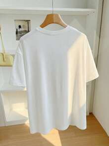 INAWLY 女士蕾丝印花圆领宽松休闲短袖T恤 - 白色 - 查看 2