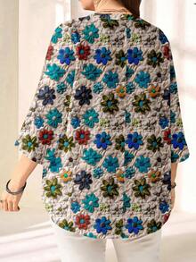 EMERY ROSE Camisa de talla grande con estampado floral y cuello recortado - Multicolor - Ver 2