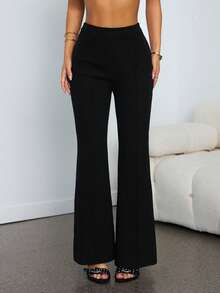 SHEIN Tall Low Waist Solid Flare Leg Skinny Suit Pants Party Sexy Elegant Date Night Party In Fall/Winter Flared Pants Pants Wide Leg - Black - View 6