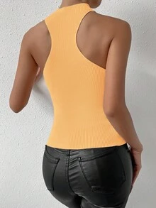SHEIN Raffinéa Sleeveless Solid Color Knit Top, Casual For Summer - Orange - View 2