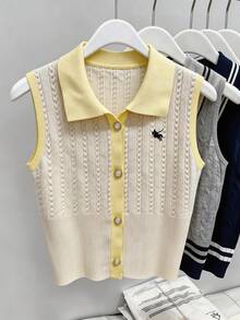 Lyxana 优雅无袖高领针织背心，春夏款 - 黃色 - 查看 3