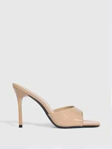 CUCCOO SZL Women's Shoes Nude Patent Leather Square Toe With Sandals, Commuting Dating High Heels Summer Shoes - Mirror apricot - View 4
