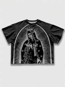ROMWE MEN Men's Virgin Mary Graphic Round Neck Short Sleeve Casual Versatile T-Shirt - Multicolor - View 3