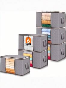 6 /3/1oc Clothes Storage, Foldable Storage And Organization, Storage Bins With Lids, Blanket Storage With Clear Window, Closet Storage With Reinforced Handles For Clothing, Bedding, Light Gray - Grey - View 3