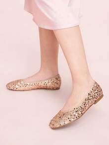 CUCCOO DOLLMOD Sepatu Balet Wanita Minimalis Berkilau Ujung Bulat yang Lucu, Bahan Payet, Cocok untuk Semua Musim dan Acara - Berwarna merah muda - View 5
