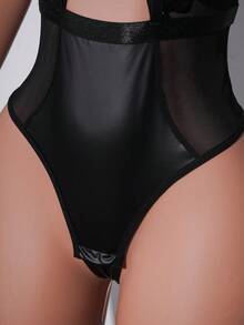 AltCore Mono sexy transparente con recortes de volantes en patchwork negro - Negro - Ver 12