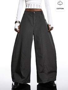 LYSMO Women's Multicolor Plaid Wide Leg Long Pants Casual All Over Print Trousers - Multicolor - View 1