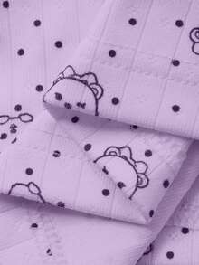 DAZY 2pcs/Set Cute Bear Polka Dot Loose Long Sleeve T-Shirt And Long Pants Pajama Set, Spring Women - Mauve Purple - View 6