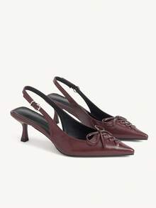 CUCCOO CHICEST Burgunderrote Schleifenspitze Stiletto Absatz Sandalen, Vintage eleganter Stil, die burgunderrote Farbe schafft eine Atmosphäre, kombiniert reife feminine Ausstrahlung und nischige Raffinesse, geeignet für Frauen, die stilvolle Outfits anstreben, können zu Anzügen, Strickkleidern, Mänteln für den Büroalltag, Dates, leichte gesellige Anlässe getragen werden - Bordeaux - Übersicht 1
