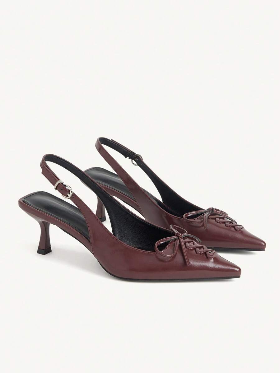 CUCCOO CHICEST Burgunderrote Schleifenspitze Stiletto Absatz Sandalen, Vintage eleganter Stil, die burgunderrote Farbe schafft eine Atmosphäre, kombiniert reife feminine Ausstrahlung und nischige Raffinesse, geeignet für Frauen, die stilvolle Outfits anstreben, können zu Anzügen, Strickkleidern, Mänteln für den Büroalltag, Dates, leichte gesellige Anlässe getragen werden - Bordeaux - Übersicht 1