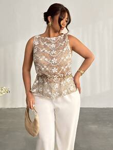 Firerie Plus Size Women Floral Fashionable Sexy Camisole - Apricot - View 6