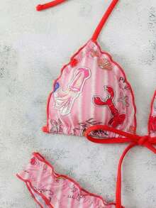 Swim Mod Bộ bikini hai mảnh in họa tiết ngẫu nhiên gợi cảm dành cho nữ, kiểu dây buộc nơ, thích hợp cho kỳ nghỉ biển. - Nhiều màu - Xem 3